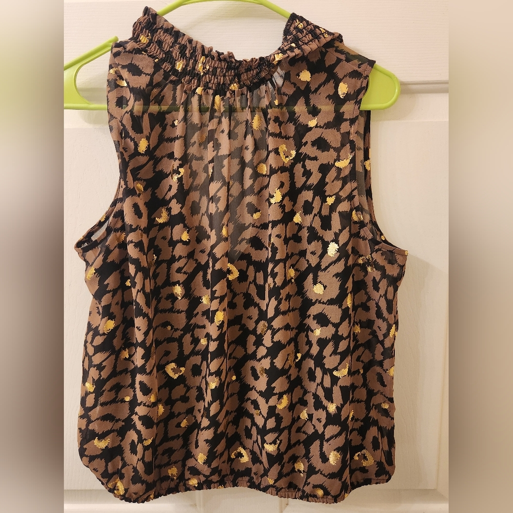 NWT Women Large Express Brown Print Blouse